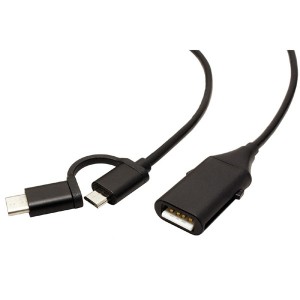Kabel USB (2.0), USB A F + M- USB micro B M + USB-C M, 1m, kulatý, černý, plastic bag, s redukcí na USB C, OTG