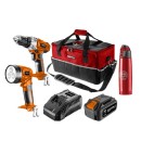 Sada nářadí, aku, 04-600-M4K, vrtačka/svítilna/akumulátor/nabíječka/láhev/taška, 18V, 6ti dílná, Graphite
