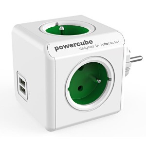 Rozbočovací zásuvka 240V, CEE7 (vidlice)-POWERCUBE, 0.1m, ORIGINAL USB, zelená, POWERCUBE, 4 zásuvky, 2xUSB porty