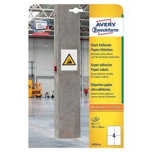 Avery Zweckform etikety 105mm x 148mm, A4, bílé, 4 etikety, s vysokou lepivostí, baleno po 20 ks, L7876-20, pro laserové a inkoust