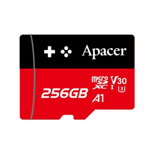 Apacer paměťová Gaming card V30 A1, 256GB, micro SDXC, AP256GMCSX10U7-RAGC, UHS-I U3 (Class 10), s adaptérem