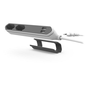 Síťový kabel 230V prodlužovací, CEE7 (vidlice)-POWERCUBE, 1.5m, PowerBar USB, šedý, POWERCUBE, 2 zásuvky + 2 USB port, dětské poji