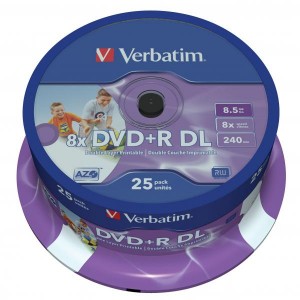 Verbatim DVD+R, 43667, DataLife PLUS, 25-pack, 8.5GB, 8x, 12cm, General, Double Layer, cake box, Wide Printable, pro archivaci dat