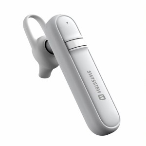 SWISSTEN Bluetooth headset caller bezdrátové sluchátko handsfree, ovládání hlasitosti, bílá, bluetooth