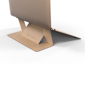 Podstavec pod notebook, tenký, s lepící plochou, 2 polohy, zlatý, skleněná vlákna, umělá kůže, 8 kg nosnost, ergo