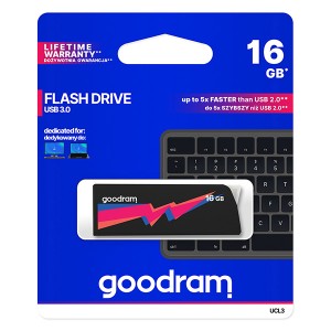 Goodram USB flash disk, USB 3.0 (3.2 Gen 1), 16GB, UCL3, černý, UCL3-0160K0R11, USB A, s výsuvným konektorem