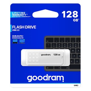 Goodram USB flash disk, USB 2.0, 128GB, UME2, bílý, UME2-1280W0R11, USB A, s krytkou