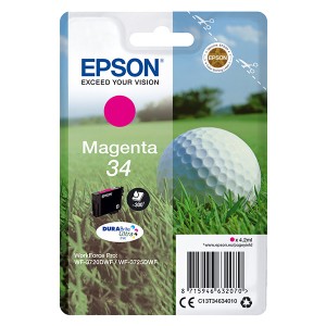 Epson originální ink C13T34634020, T346340, magenta, s ochranou, 4.2ml, Epson WF-3720DWF, 3725DWF