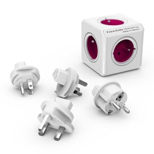 Rozbočovací zásuvka 240V, CEE7 (vidlice)-POWERCUBE, 0.1m, REWIRABLE, růžová, POWERCUBE, 5 zásuvek, vyměnitelná proud. ochrana