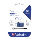 Verbatim USB flash disk OTG, USB 3.0, 64GB, Dual, modrý, 49967, USB A / USB C, s poutkem