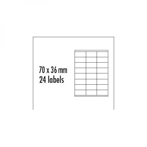 Logo etikety 70mm x 36mm, A4, matné, žluté, 24 etikety, baleno po 10 ks, pro inkoustové a laserové tiskárny