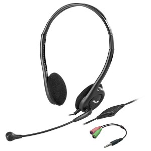 Genius HS-200C sluchátka s mikrofonem+redukce na single Jack, drátová, černá, USB