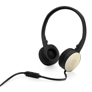 HP H2800, sluchátka s mikrofonem, ovládání hlasitosti, černo-zlatá, klasická typ 3.5 mm jack