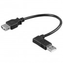 Kabel USB (2.0), USB A M- USB A F, 0.1m, lomený 90°, černý