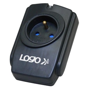 Bezkabelová přepěťová ochrana, 1 zásuvka, černá, Logo, blistr