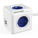 Síťový kabel 230V prodlužovací, CEE7 (vidlice)-POWERCUBE, 1.5m, EXTENDED USB, modrý, POWERCUBE, 4 zásuvky, 2xUSB port, dětská poji