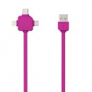 Kabel USB (2.0), USB A M- USB C / Lightning / Micro-USB, 1.5m, 3v1, růžový, Powercube, plochý