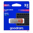 Goodram USB flash disk, USB 3.0 (3.2 Gen 1), 32GB, UTS3, červený, UTS3-0320R0R11, USB A, s otočnou krytkou