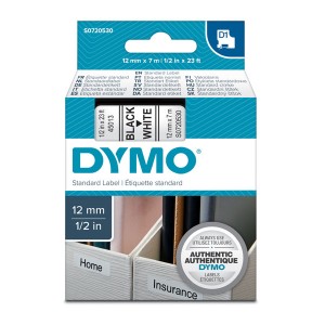 Dymo originální páska do tiskárny štítků, Dymo, 45013, S0720530, černý tisk/bílý podklad, 7m, 12mm, D1
