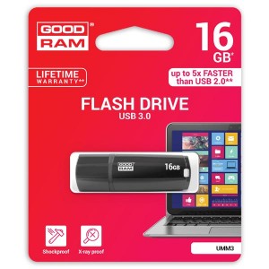 Goodram USB flash disk, USB 3.0 (3.2 Gen 1), 16GB, UMM3, černý, UMM3-0160K0R11, USB A, s krytkou