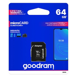 Goodram Micro Secure Digital Card, 64GB, micro SDXC, M1AA-0640R12, UHS-I U1 (Class 10), s adaptérem