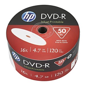 HP DVD-R, DME00070WIP-3, 69302, 50-pack, 4.7GB, 16x, 12cm, bulk, Printable, pro archivaci dat