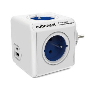 Rozbočovací zásuvka 250V, CEE7 (vidlice) - POWERCUBE, 0.1m, ORIGINAL USB, modrá, POWERCUBE, 4 zásuvky, USB A+C, Power Delivery, Qu