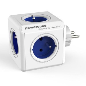 Rozbočovací zásuvka 240V, CEE7 (vidlice)-POWERCUBE, 0.1m, ORIGINAL, modrá, POWERCUBE, 5 zásuvek, dětské pojistky