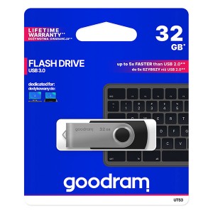 Goodram USB flash disk, USB 3.0 (3.2 Gen 1), 32GB, UTS3, černý, UTS3-0320K0R11, USB A, s otočnou krytkou