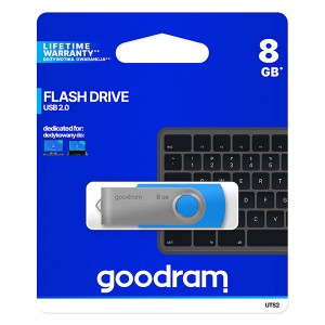 Goodram USB flash disk, USB 2.0, 8GB, UTS2, modrý, UTS2-0080B0R11, USB A, s otočnou krytkou