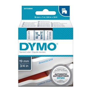 Dymo originální páska do tiskárny štítků, Dymo, 45804, S0720840, modrý tisk/bílý podklad, 7m, 19mm, D1