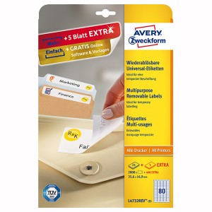 Avery Zweckform etikety 35,6mm x 16,9mm, A4, bílé, 80 etiket, snímatelné, baleno po 25 ks, L4732REV-25, pro laserové a inkoustové 
