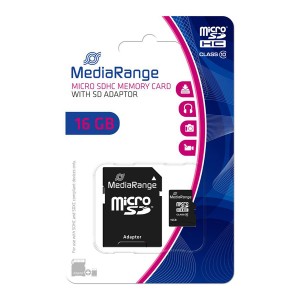 MediaRange Micro Secure Digital Card, 16GB, micro SDHC, MR958, UHS-I U1 (Class 10), s adaptérem