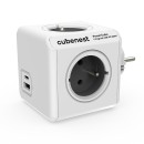 Rozbočovací zásuvka 250V, CEE7 (vidlice) - POWERCUBE, 0.1m, ORIGINAL USB, šedá, POWERCUBE, 4 zásuvky, 2xUSB porty