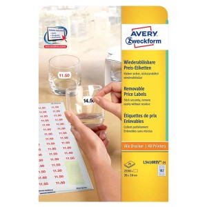 Avery Zweckform cenovky 26mm x 16mm, A4, bílé, 102 etiket, snímatelné, baleno po 25 ks, L3410REV-25, pro laserové a inkoustové tis