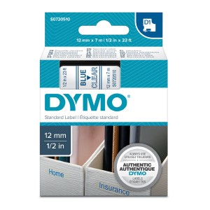 Dymo originální páska do tiskárny štítků, Dymo, 45011, S0720510, modrý tisk/průhledný podklad, 7m, 12mm, D1