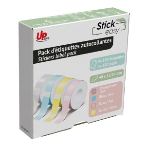 UPrint etikety 14mmx40mm, pink,yellow,blue,transparent, 180 etiketa, baleno po 4 ks, UP21 4x180 PASTEL, pro tiskárny etiket UPrint