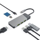 USB (3.1) hub 7-port, HUBGC01, šedý, délka kabelu 15cm, Green Cell, 3xUSB-A,1xUSB-C, 1xHDMI, 1xSD,1xmicroSD,podpora 4K