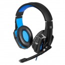 Defender Warhead G-390 LED, herní sluchátka s mikrofonem, ovládání hlasitosti, černo-modrá, 2.0, 40 mm měniče, LED podsvícení typ 