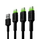 Sada 3x GC Ray USB-C kabel (200cm) s rychlým nabíjením a zeleným LED světlem
