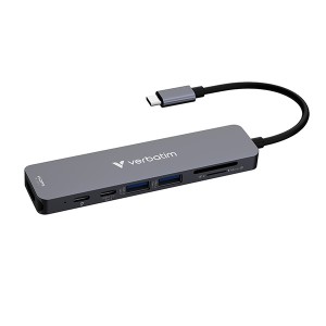 USB-C víceportový rozbočovač Essentials 7-port, 32158, šedý, délka kabelu 18cm, Verbatim, USB-C 3.2 Gen 1, USB-C PD, 2 x USB-A 3.2
