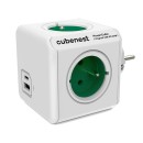 Rozbočovací zásuvka 250V, CEE7 (vidlice) - POWERCUBE, 0.1m, ORIGINAL USB, zelená, POWERCUBE, 4 zásuvky, USB A+C, Power Delivery, Q