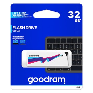 Goodram USB flash disk, USB 2.0, 32GB, UCL2, bílý, UCL2-0320W0R11, USB A, vysouvací konektor