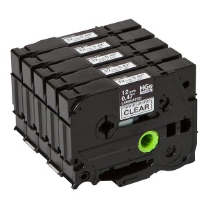 Brother originální páska do tiskárny štítků, Brother, HGE-131, černý tisk/průhledný podklad, 8m, 12mm, 5 ks v balení, cena za bale