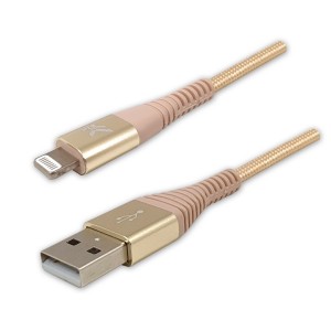 Kabel USB (2.0), USB A M- Apple Lightning C89 M, 2m, MFi certifikace, 5V/2,4A, zlatý, Logo, box, nylonové opletení, hliníkový kryt