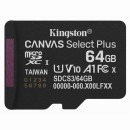 Kingston paměťová karta Canvas Select Plus, 64GB, micro SD, SDCS3/64GBSP, UHS-I U1 (Class 10), A1