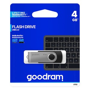 Goodram USB flash disk, USB 2.0, 4GB, UTS2, černý, UTS2-0040K0R11, USB A, s otočnou krytkou