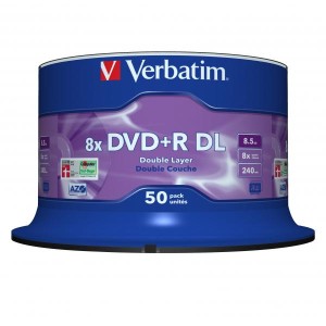 Verbatim DVD+R, 43758, Double Layer, 50-pack, 8.5GB, 8x, 12cm, General, Matt Silver, cake box, pro archivaci dat