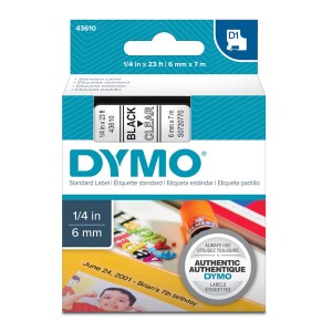 Dymo originální páska do tiskárny štítků, Dymo, 43610, S0720770, černý tisk/průhledný podklad, 7m, 6mm, D1
