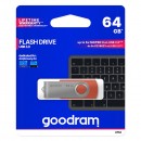 Goodram USB flash disk, USB 3.0 (3.2 Gen 1), 64GB, UTS3, červený, UTS3-0640R0R11, USB A, s otočnou krytkou